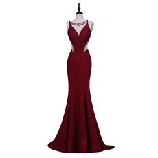 Wine Red & Black Evening Dresses long Elegant Sexy Party Tulle&Lace Chapel Train Prom Dresses