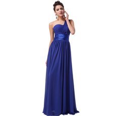 One Shoulder Chiffon Prom Gown Formal Party Dresses Long Evening Dress