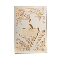 50pcs/lot Luxury Personalized Laser Cut Groom & Bride Romantic Lace Wedding Invitations Elegant Cards 