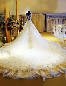 New Bandage Crystal Lace V-Neck Luxury Wedding Dress Bridal Dress gown