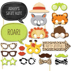 20 pcs/lot Zoo Photo Booth Props Photobooth For Animal Themed Baby Shower Party Birthday Event Party